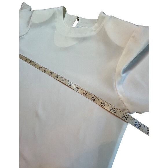 Vintage 80s Claudia Richard Blouse Ivory White Short‎ Sleeve Keyhole Career 14 - Picture 7 of 11